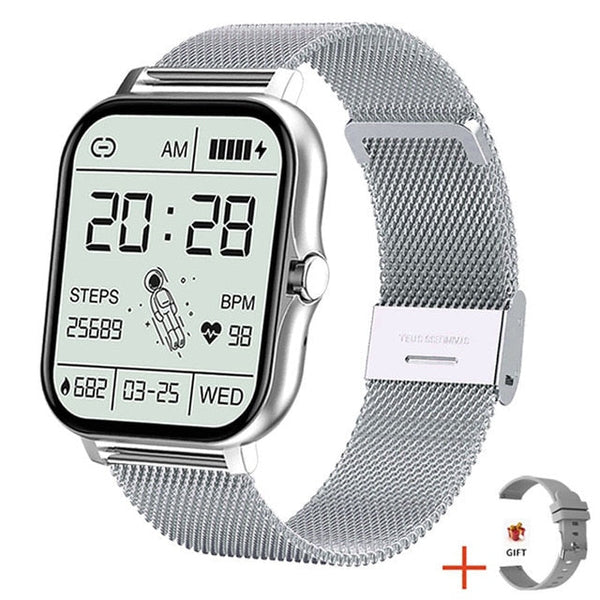 Relógio Feminino Smart Watch Inteligente 2023 Pulseira Metálica Prata