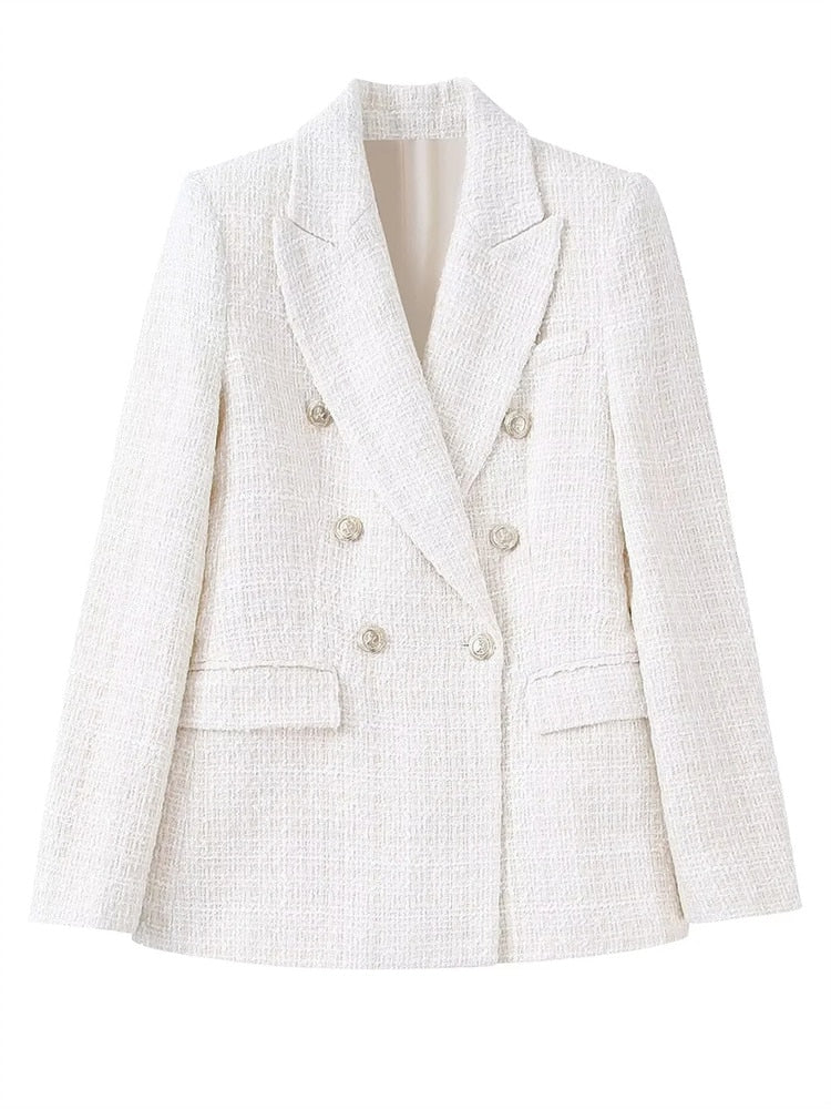 Blazer de Tweed Feminino Branco Jasmine